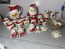 Large Lot Of Vintage Holt Howard Christmas Candle Holders Pitcher Mugs Salt Pep