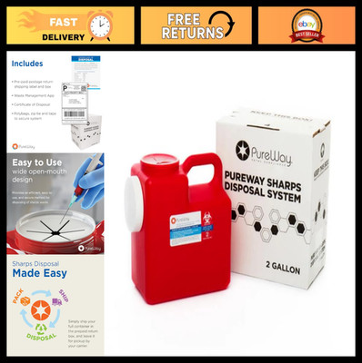 2 Gallon Sharps Container with PrePaid Return Label - Safe Disposal for Home & T