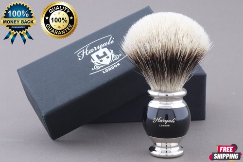 Men's Shaving Brush Silver Tip Badger Hair Bristles & Stunning Black Handle - Afbeelding 1 van 4