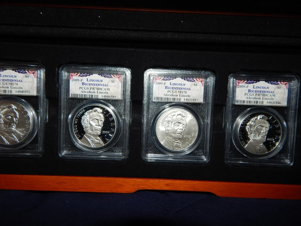 Lincoln 2009 Bicentennial Silver Dollar PCGS MS70 & PR70DCAM Five Coins W/Case - Image 4 of 4