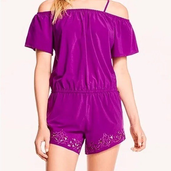 Fabletics Pur Purple Romper Adjustable Strap Off … - image 4