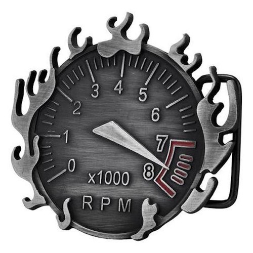 Flaming RPM Redline Gauge Belt Buckle biker tattoo Motorcycle speed