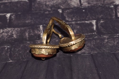 Jewelry russia silver 84 earrings stone undyed salmon coral 19th century antique - Picture 12 of 24