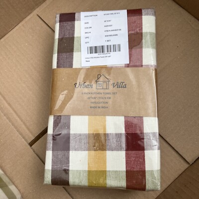 Urban Villa 6er Pack Küchentuch Set 100% Baumwolle Ernte Karo 20x30''