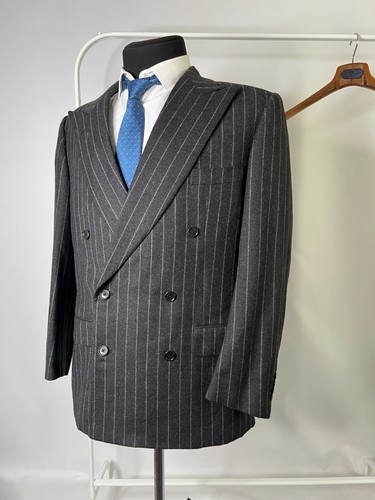 Belvest Men's Double Breasted Dark Grey Blazer Jacket Wool Cashmere Size US 44