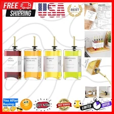Elegant Gold Glass Oil Dispenser Set - 4-Piece Leak-Proof Kitchen Bottles