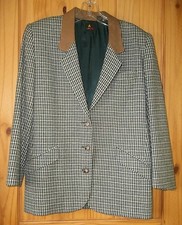 Lizsport Vintage Dk. Green/Brown/Tan Checked Wool Blend Blazer, Womens 8 Petite