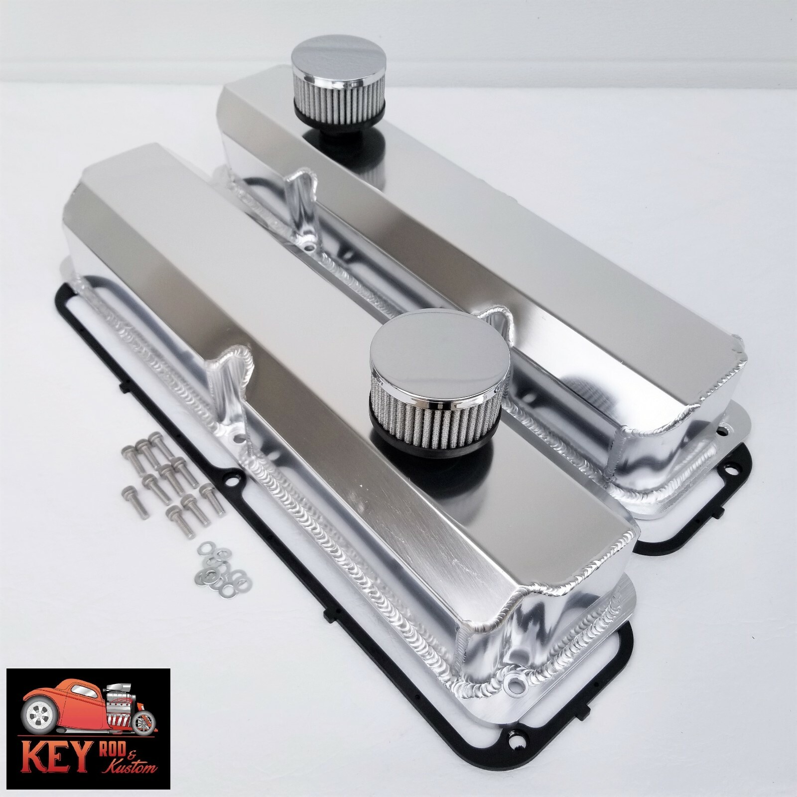 Big Block Ford FE Satin Fabricated Valve Covers Breathers 352 360 390