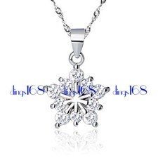 925 Sterling Silver Tarnish-Free Cubic Zirconia Snowflake Pendant Necklace C061