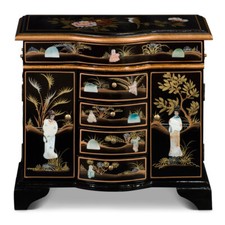 US Seller - Black Lacquer Mother of Pearl Motif Shan-Shan Jewelry Chest
