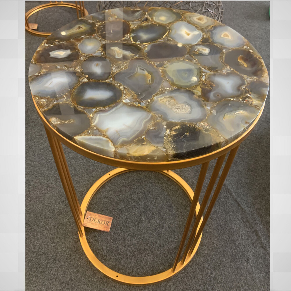 Handmade 18x18 Inch Natural Agate Stone Round Side Table Decor
