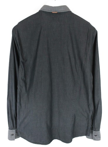 HUGO BOSS EdipoE Slim Fit Shirt Men's LARGE Melange Pattern Button Down Dark - Picture 2 of 9