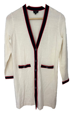 Talbot's women's cream merino wool Long line cardigan- Size S Petites