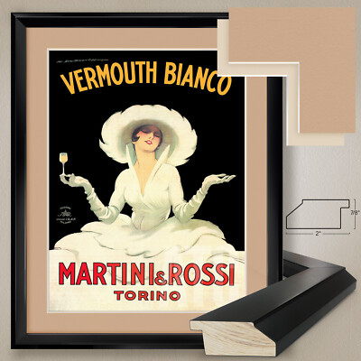 32W''x40H'': MARTINI VERMOUTH BIANCO by M DUDOVICH DOUBLE MATTE, GLASS and FRAME