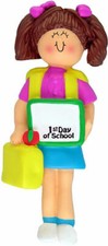1st Day of School Ornament brunette female PERSONALIZED FREE