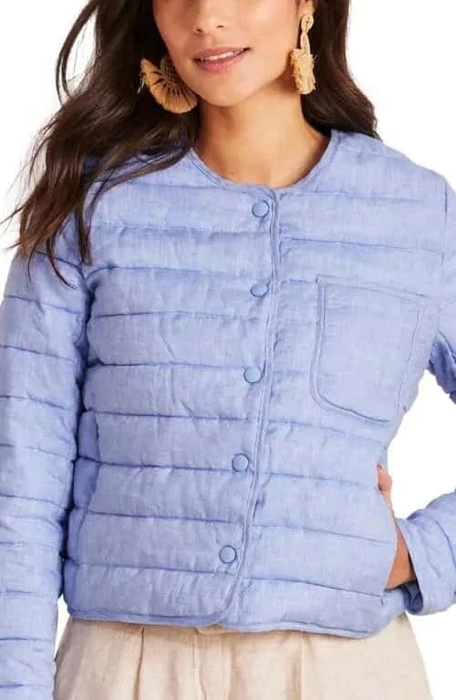 Женская куртка-пуховик Vineyard Vines средний размер синий лен легкая застежка - Изображение 2 из 4