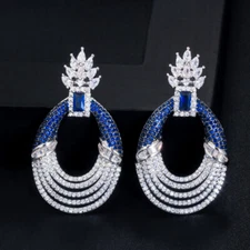 Shiny Cubic Zirconia Fashion Big Drop Earrings Silver Plated Women Party Jewelry