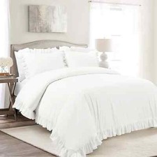 3 Piece Cotton Duvet Set Lush Decor Reyna White Sz. Full/Queen