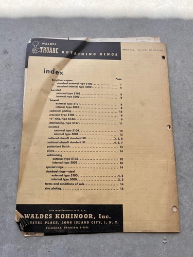 Vintage Waldes Truarc Retaining Rings Price List Catalog c. 1950s-60s era - Picture 2 of 4