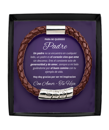 Regalo De Hija Con Mensaje Personaizado Para Papa Pulsera Cuero Hombre (CAFE) - Picture 11 of 11