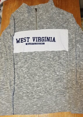  West Virginia Mountaineers WVU 1/4 Zip Pullover Jacket Large Adult Gray White