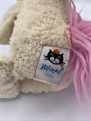 "Muñeco de peluche Jellycat London Ursula unicornio rosa melena difusa pana vientre 12""" - Imagen 5 de 6