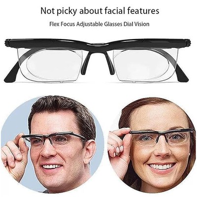 Dial Adjustable Glasses Variable Focus For Reading Distance Vision Eyeglasses US