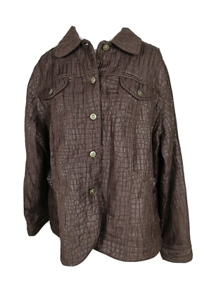 Ruby Rd Wms 20W Brown Crinkle Lt Weight Jean Style Jacket S24