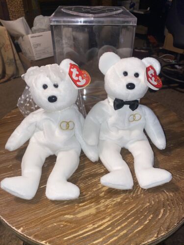 Ty Beanie Baby 2001 Mr and Mrs Teddy Bear Bride and Groom Wedding Set of 2 - Picture 1 of 6