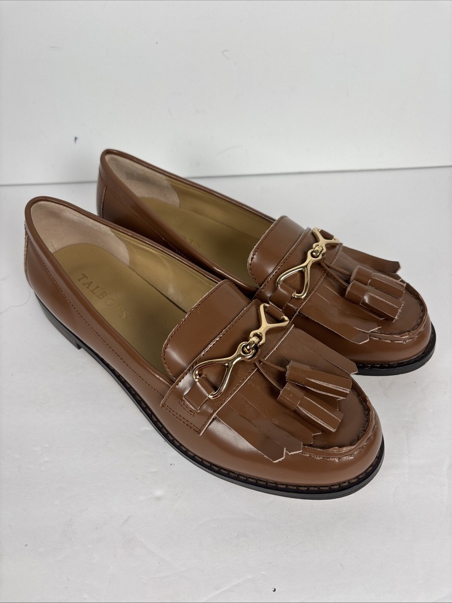 Talbot's Laura Tasseled Leather Loafers with Gold Tone Horse Bit Hardware  Sz