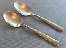 Fortessa Lucca Faceted Brushed Gold 2 Teaspoons Tea Spoons Honeycomb Hammered