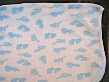 Vintage Thermal Waffle Weave Infant Blanket White Aqua Bears Planes