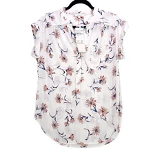 Pleione Anthropologie Women Floral Henley Blouse Small Sheer Chiffon Pleated