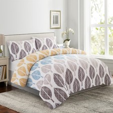 Bamboo Printed Bedding Zipper Corner Tie Duvet Cover Set, Modern Colorful Leaves