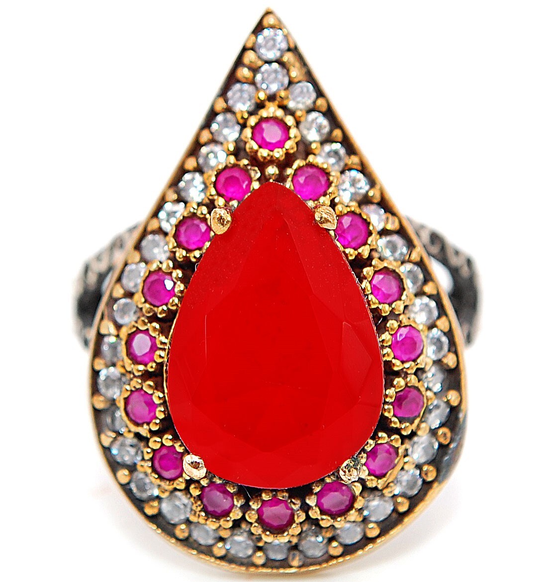 Elegant Ottoman Empire Style 4 Carat Fire Garnet 925 Sterling Silver Ring Size 6.5 HB3-5 Handcrafted Jewelry