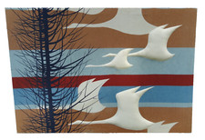 LARGE 46" x32" MCM Canvas Puff Ando Frame Marushka Style Bird Fabric Screenprint