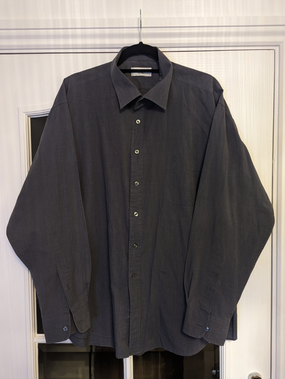 Camicia a maniche lunghe antracite Yves Saint Laurent grande 17 5"" colletto ricamato YSL