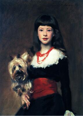 Oil painting young girl with pet dog art Beatrice-Townsend-John-Singer-Sargent