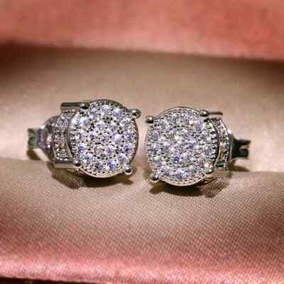 1.20Ct Lab Created VVS1/D Diamond Cluster Stud Earrings 14K White Gold Finish