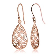 Rose Gold Flashed Sterling Silver Filigree Floral Design Teardrop Earrings