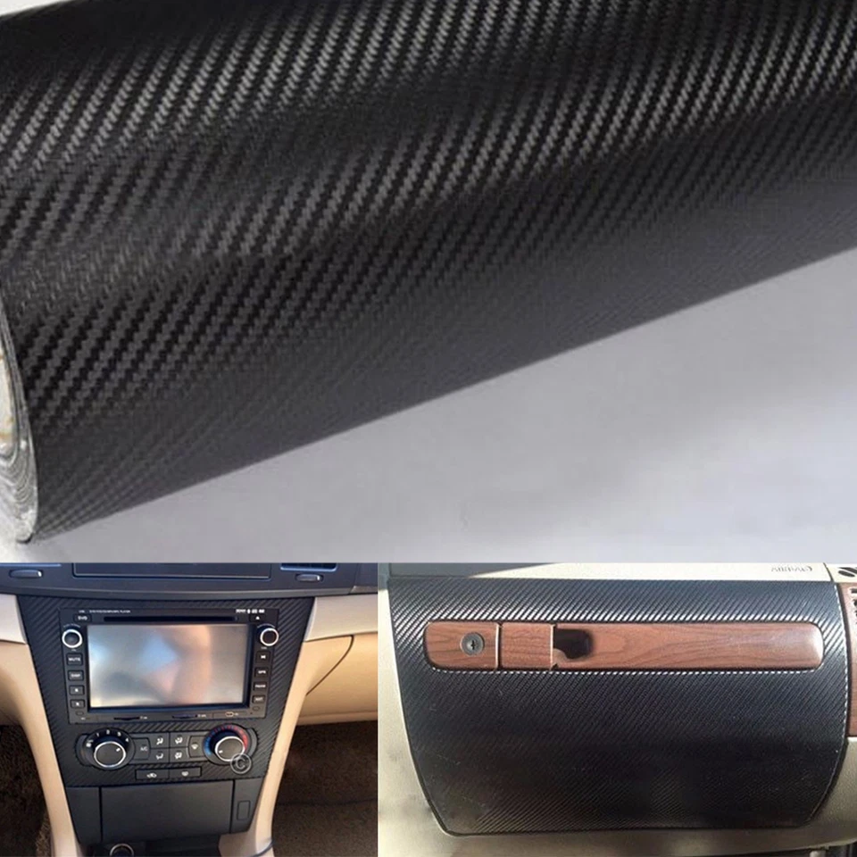 3D Car Interior Panel Black Carbon Fiber Vinyl Wrap DIY Sticker Accessories  - Image 3 of 4