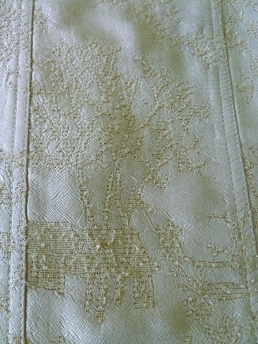Chicos Silk Rayon Beige Asian Textured Jacquard Mandarin Jacket 3 L XL 50"B EUC - Picture 18 of 19