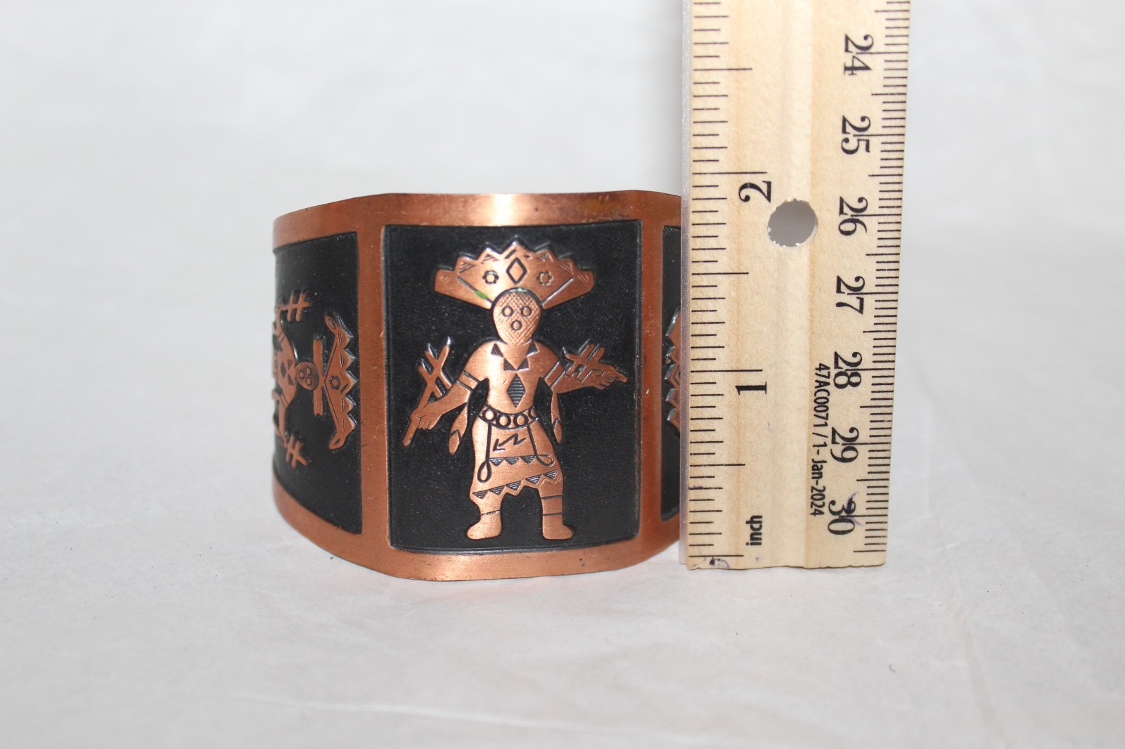 Vintage Solid Copper Kachina Dancer Wide Cuff Bra… - image 8