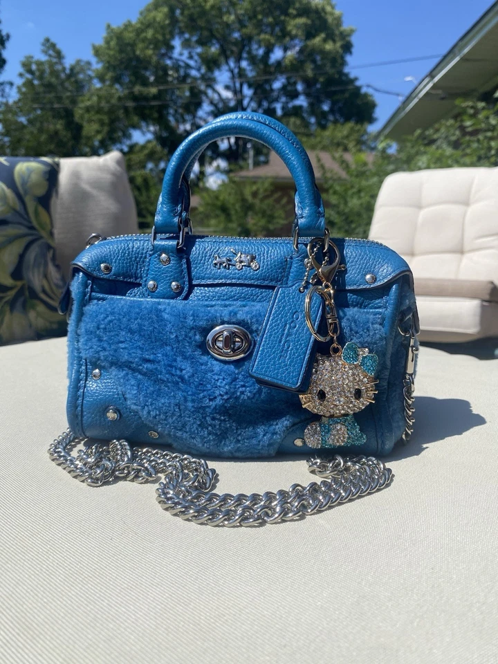 Coach 36478 Rhyder Satchel 18 – Shearling & Leather – Silver Peacock Blue RARE - Image 4 of 4