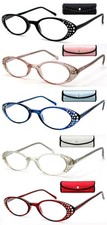 Estuche para gafas de lectura con lente completa ovaladas pequeñas de diamantes de imitación para mujeres +1,00~ +4,00