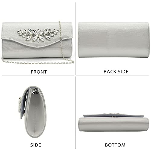 Clutch Purses for Women Bling Rhinestone Evening Bag Wedding Formal Silver - Picture 4 of 6