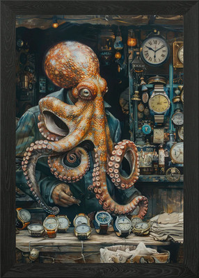 Oktopus Uhr Verkäufer Gerahmtes Wandbild Poster Leinwanddruck Bild