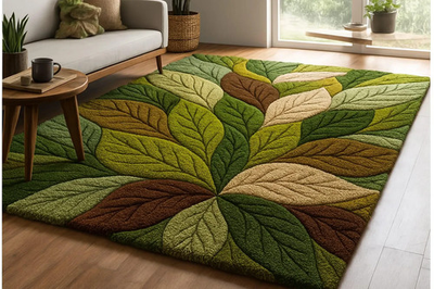 #ad Hand Tufted Leaf Design Rug Modern Botanical Area Carpet in Green and Brown $80.00