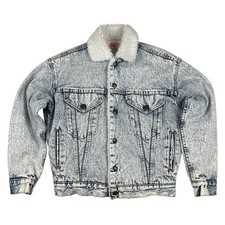 Levis Acid Wash Sherpa Lined Denim Trucker Jacket Vintage 90s USA Made Size 40