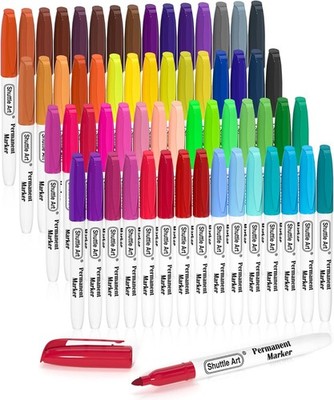 Permanentmarker Set 60 Stück mit feiner Spitze, wasserfest, bunt